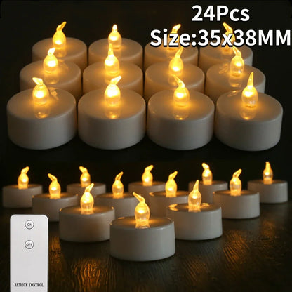 12/24Pcs Flickering LED Candles With/without Remote Electric Flameless Tealights For Valentine's Day Create Warm Ambiance Decor