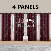 4PCSBlackout Curtains Grommet Thermal Insulated Room Darkening  With Circle And Dots Foil Printed For Bedroom