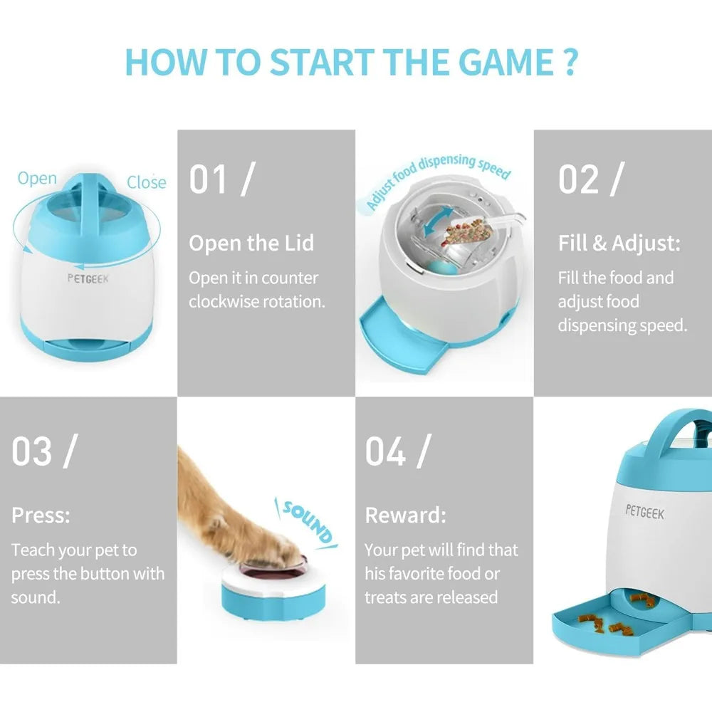 Automatic Treat Dispenser with Remote Button, Puzzle Memory Training Activity Toy- IQ Training Feeder, Pet Automatic Feeders