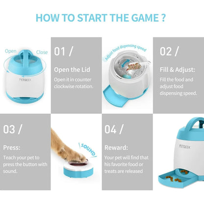 Automatic Treat Dispenser with Remote Button, Puzzle Memory Training Activity Toy- IQ Training Feeder, Pet Automatic Feeders