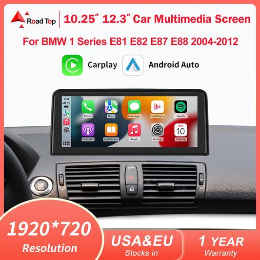 Road Top Wireless CarPlay Android Auto Car Multimedia player For BMW 1 Series E81 E82 E87 E88 Head Unit Screen Display monitor