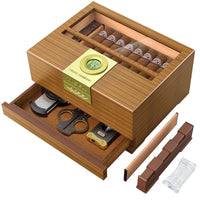 Cigar Box Humidor with Hygrometer and Humidifier, Cedar Wooden Case with Drawer, Divider, Length Gauge, Desktop Humidor Box Gift EzBuyCo