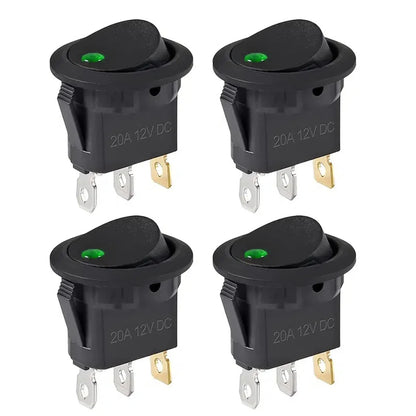 4Pcs Lighted Rocker Switch Waterproof DC 12V 20A Round Rocker Toggle Switch 3 Pins Toggle Buttons for Car Automotive Boat Truck