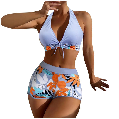 Shorts Bikinis Set  High Waist Swimsuit Women Swimwear 2 Pieces Plant Print Bathers Bathing Swim Suit Beachwear
