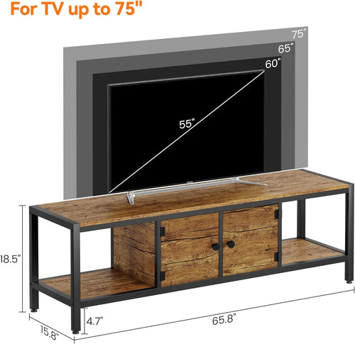 TV Stand for TV up to 75 Inches, Large TV Console Table with 2 Closed Storage Spaces and Open Compartments Entertainment Center