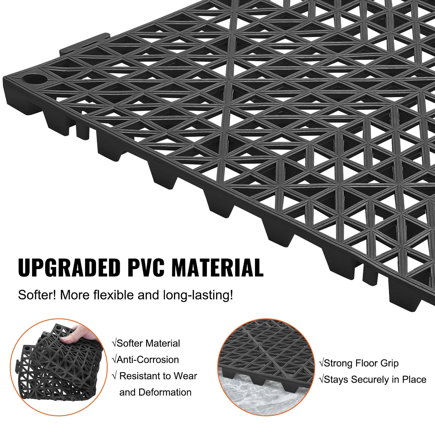 VEVOR Interlocking Floor Tiles - 12x12 Inch PVC Drainage Tiles, 55-Piece Set