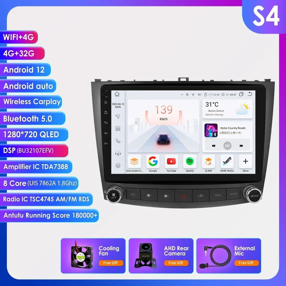 Hizpo Android 13 Car Radio 2 Din Auto Player For Lexus IS250 200 300 350 2006-2012 Stereo Apple Carplay GPS Navigation AI Voice