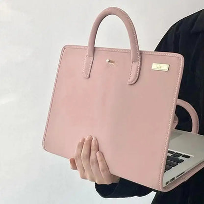 PU Laptop Sleeve Pink PU Leather Laptop Bag With Handle Waterproof Notebook Carrying Case Computer Accessory For Work Travel