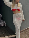 Women s Boho Style Crochet Bikini Cover Up Set Off Shoulder Knit Crop Top with Matching Long Skirt for Beachwear and Pool