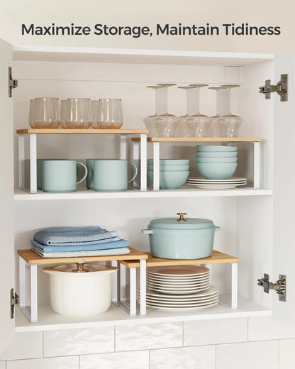 SONGMICS Cabinet Organizer Shelf, Set of 2 Kitchen Counter Shelves, Kitchen Storage, Spice Rack, Stackable, Expandable
