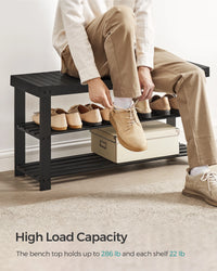 SONGMICS Shoe Rack Bench, 3-Tier Bamboo Shoe Storage Organizer, Entryway Bench, Holds Up to 286 lb, 11.3 x 35.4 x 17.8 Inches