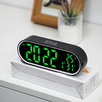 Rechargeable Digital Alarm Clock TEMP Date Week 2 Alarms Night Mode Snooze 12/24H Anti-disturb Voice Control LED Mirror Clock