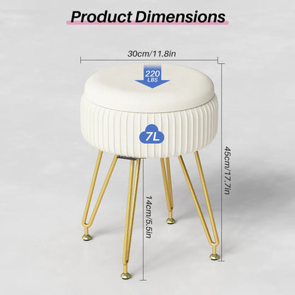 Redlife Velvet Vanity Stool Chair with Storage Multifunctional Makeup Chair Footrest with Anti-Slip Feet for Living Room Bedroom