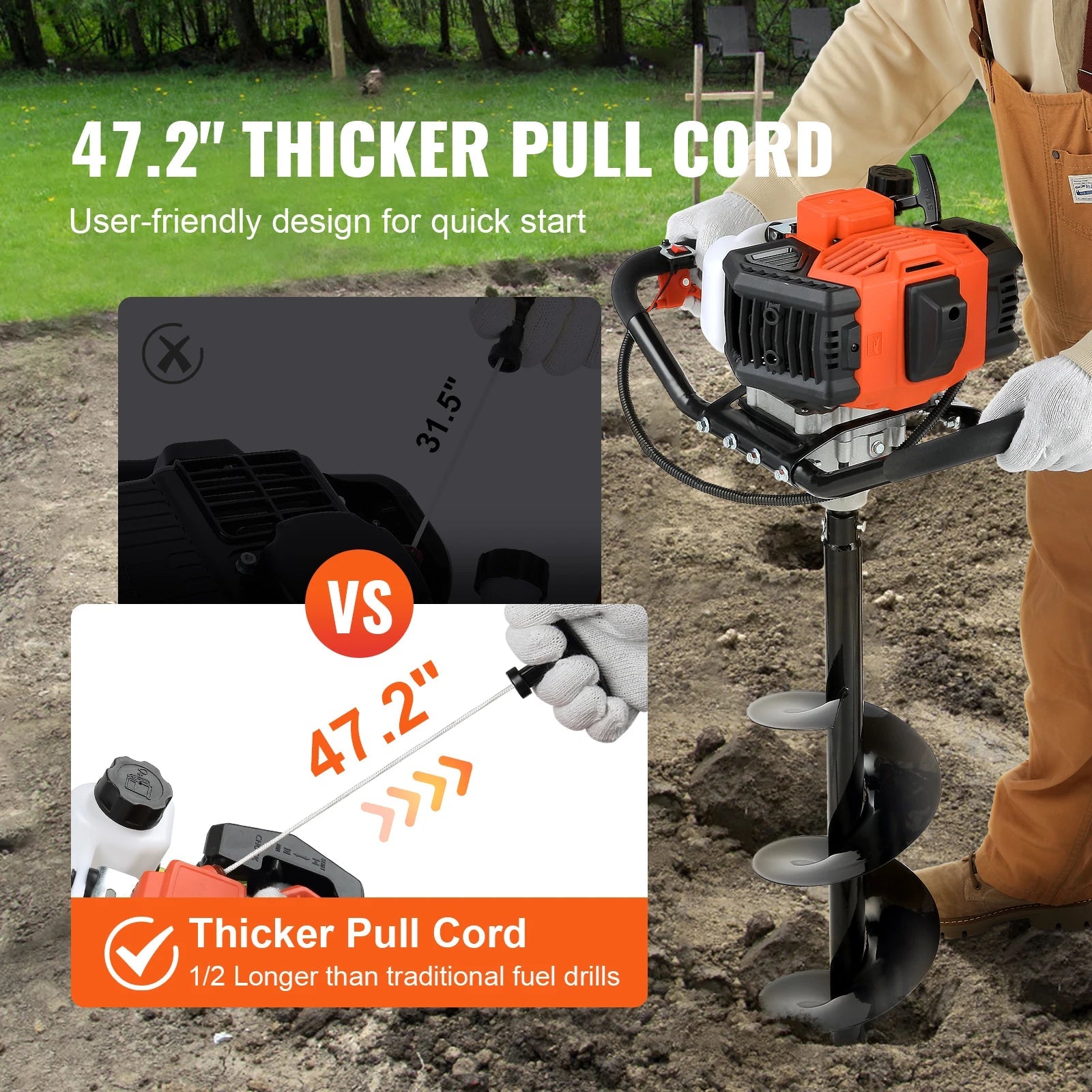 VEVOR Fuel-powered Auger  Post Hole Digger Gas Powered Earth Auger Borer Ground Petrol Earth Auger Post 52cc/43cc Hole Digger EzBuyCo