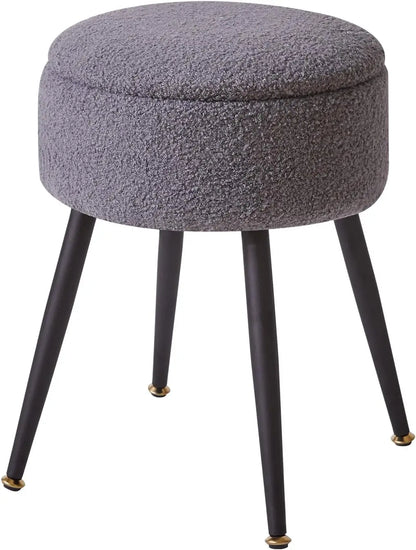 Vanity Stool, Pink Vanity Chair with Storage, Foot Stools Ottoman Small, Soft Faux Teddy Fur Stool with 4 Metal Legs
