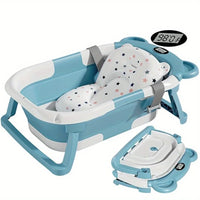 Folding Baby Bath Tub with Temperature Gauge and Cushion for 0-36 Months, Portable and Lightweight for Outdoor Bathing
