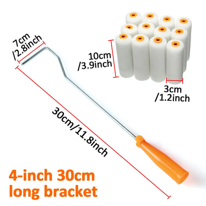 13pcs Mini Paint Roller Kit With 10 4-Inch Covers,30cm Long Roller Frame Paint Roller For Painting Walls Practical Tool