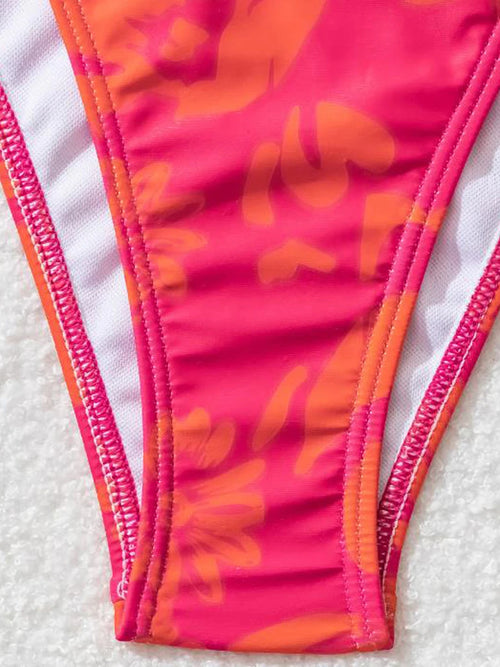 Women s Floral Print High Waist Bikini Set with Tie-Up Halter Neck Padded Bra and Cheeky Thong Bottoms for Beach Vacation