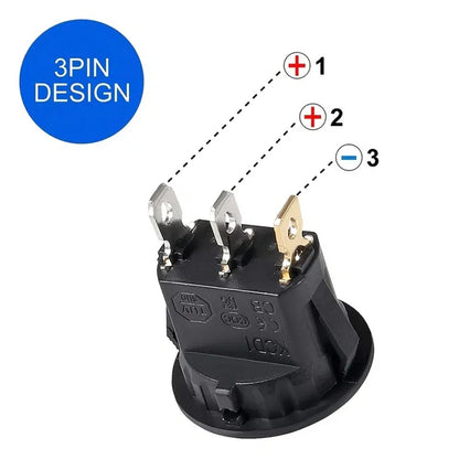 4Pcs Lighted Rocker Switch Waterproof DC 12V 20A Round Rocker Toggle Switch 3 Pins Toggle Buttons for Car Automotive Boat Truck