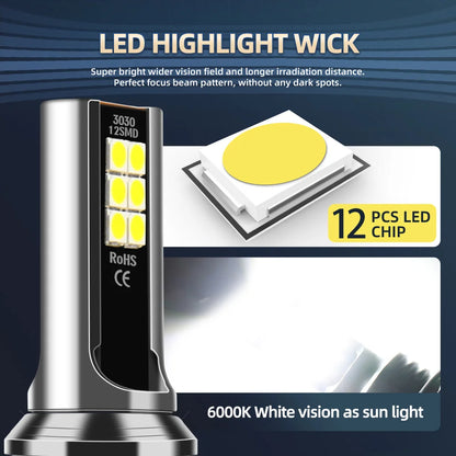 9005/HB3 9006/HB4 H11 5202 Fog Bulbs 27000LM 160W Power Headlights 6000K White 12 PCS LED Chips GOOD HEAT DISSIPATION 2PCS