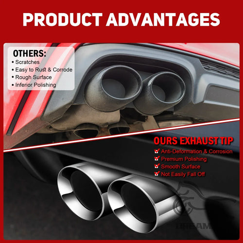 2.5" in 3.5'' out 9.5" Long Stainless Steel Bolt-On Slanted Cut Exhaust Tailpipe Tip Decoration Exhaust Tips Square End
