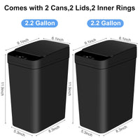 2 Pack 12L Bathroom Automatic Trash Can Touchless Motion Sensor Slim Garbage Can  Lid for Bedroom Living room Office Black
