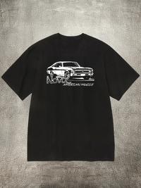 Men's Black 200g Cotton Crew - Neck Short - Sleeve T - Shirt with "Nova" American Muscle Car Heat - Transfer Print