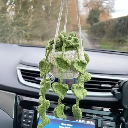 Crochet Plants Vine Hanging Basket Artificial Flowers Handmade Gift For Her Room Home Wall Decor Car Mirror Ornament Accessories