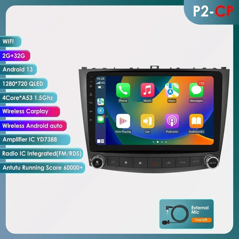 Hizpo Android 13 Car Radio 2 Din Auto Player For Lexus IS250 200 300 350 2006-2012 Stereo Apple Carplay GPS Navigation AI Voice