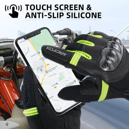 Motorcycle Gloves Touchscreen Leather Men Racing Protective Motorcross Guantes for Yamaha BMW KTM Carbon Shell Anti-slip Gloves