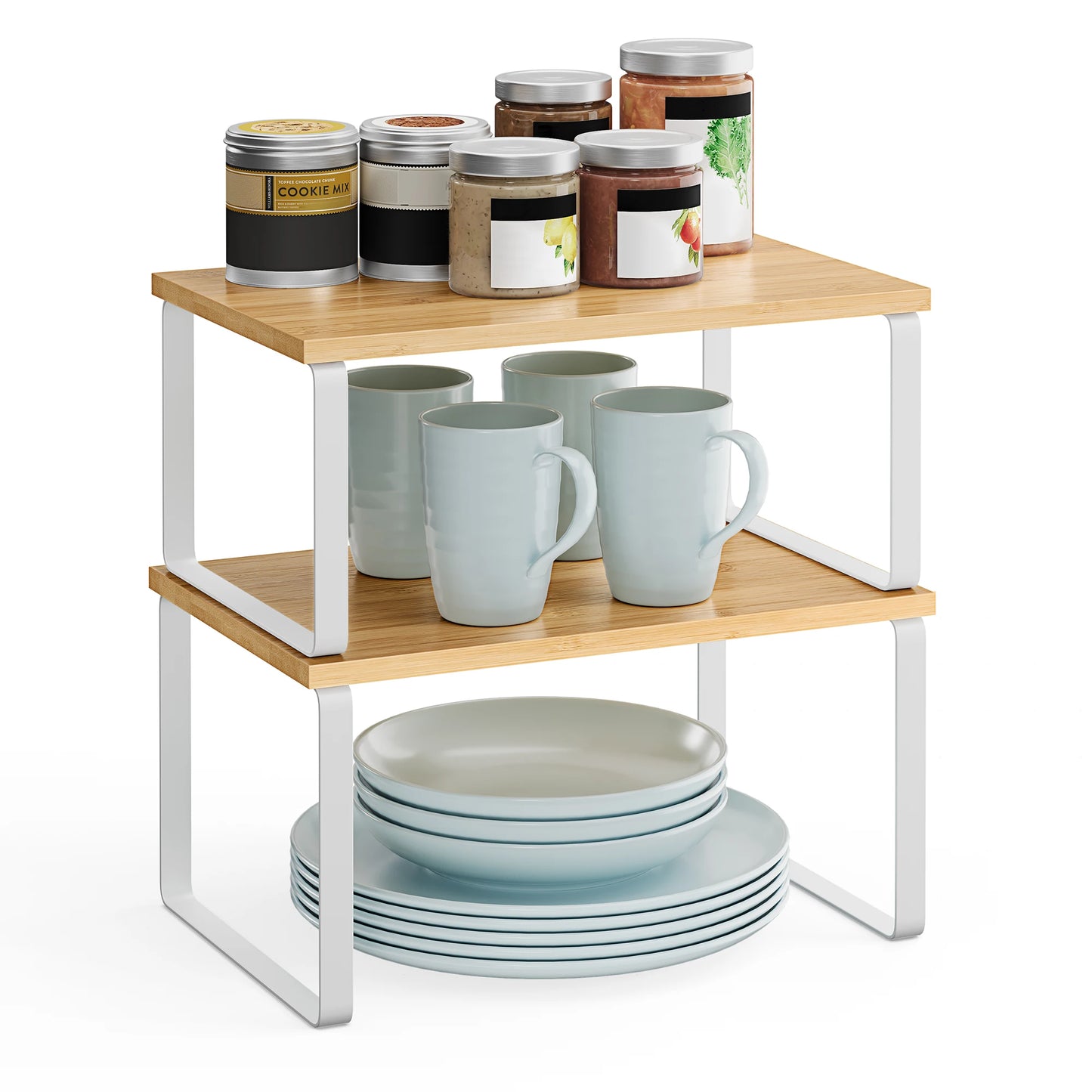 SONGMICS Cabinet Organizer Shelf, Set of 2 Kitchen Counter Shelves, Kitchen Storage, Spice Rack, Stackable, Expandable