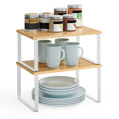 SONGMICS Cabinet Organizer Shelf, Set of 2 Kitchen Counter Shelves, Kitchen Storage, Spice Rack, Stackable, Expandable