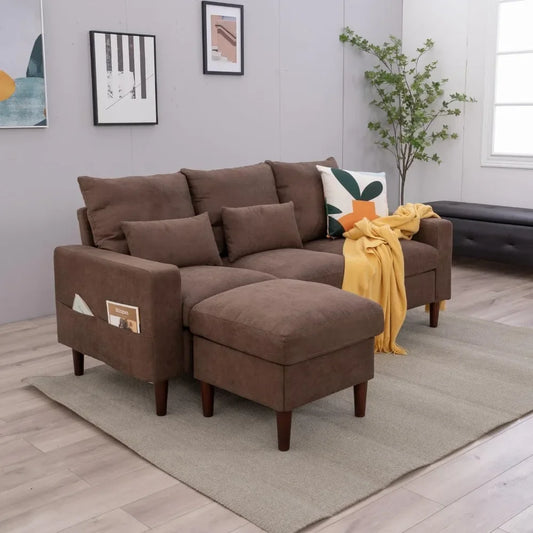 3 Seater Sofa with Ottoman Footstool Sofa Set, L Shape Corner Convertible Chaise Sofa,Couch Furniture for Living Room