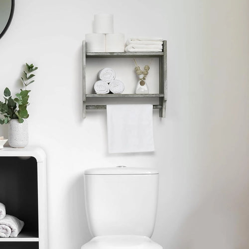 Wooden towel rack for bathroom storage cabinet above wall mounted bathroom rack