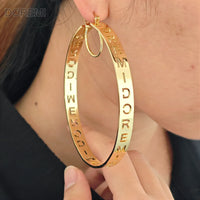 DOREMI Hollow Name Letters Custom Name Earring Hoop U Shape Clip Exaggerated Big Earring Hypoallergenic Stainless Steel Earring