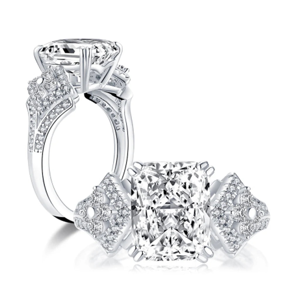 Fashion 925 Sterling Silver Big Cushion Cut Ring Simulated Diamond Wedding Bridal Engagement Ring Jewelry Wedding Gift