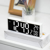 Rechargeable Digital Alarm Clock TEMP Date Week 2 Alarms Night Mode Snooze 12/24H Anti-disturb Voice Control LED Mirror Clock