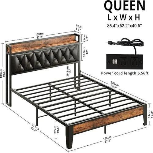 ANCTOR Bed Frames, Twin Queen CaliforniaKing Size Storage Headboard Outlets Easy Install Sturdy Stable, No Noise No Box Springs