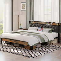 ANCTOR Twin/TwinXL/Full/Queen/King/CaliforniaKing Bed Frames, Storage Headboard with Outlets, No Noise, No Box Springs Needed