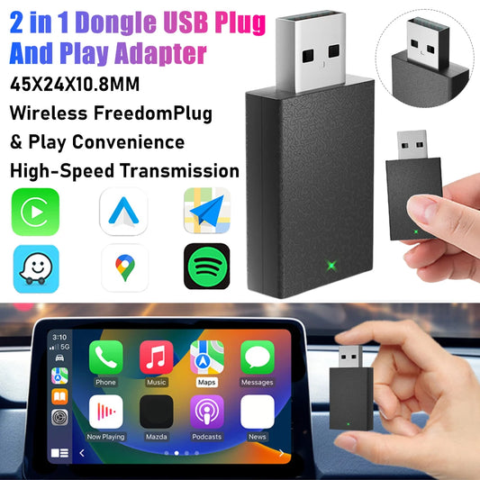 1/2PCS 2in1 Wireless Carplay Adapter 2.4/5G WiFi USB Plug and Play Smart Mini Box Wired to Wireless CarPlay&Android Car AI Box