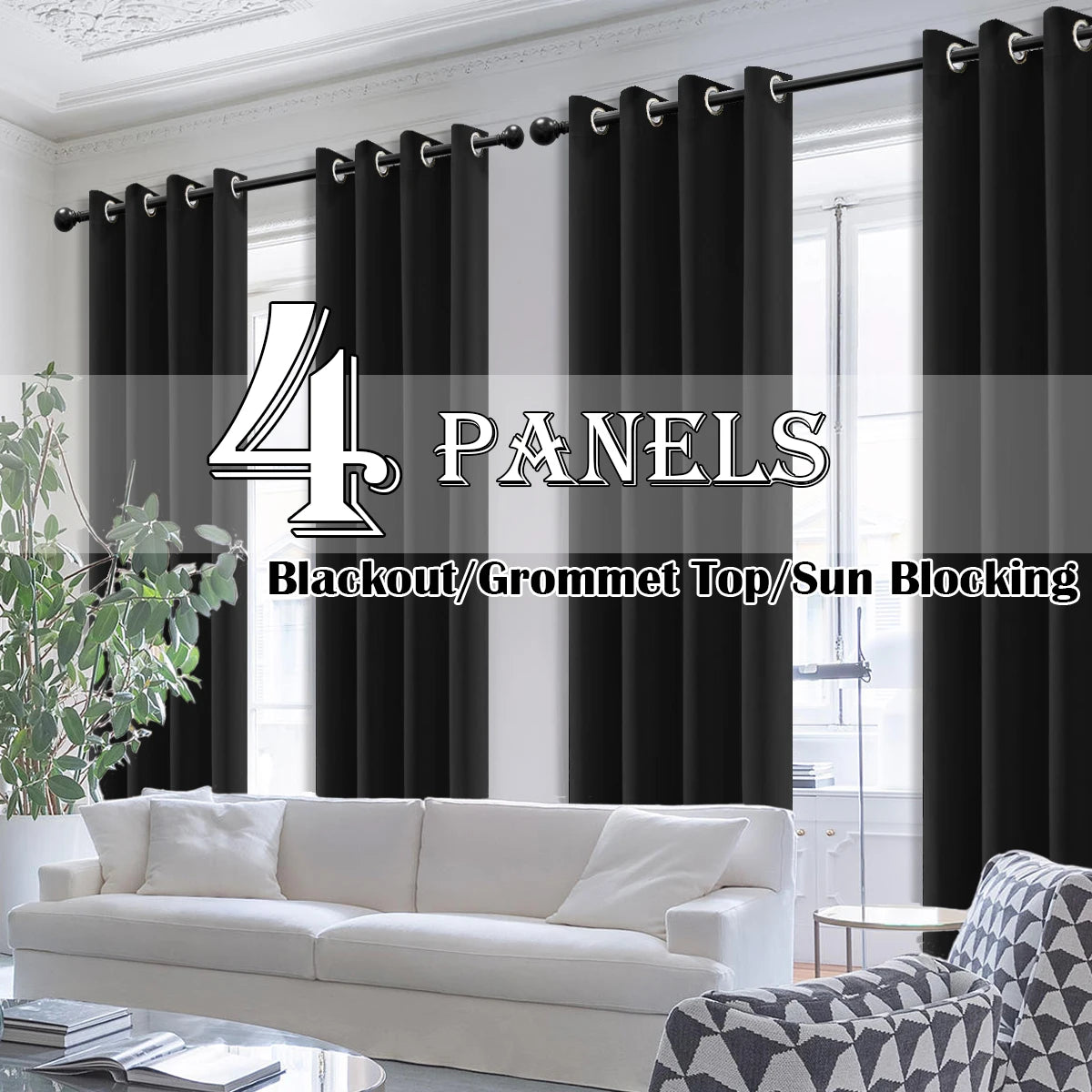 4PCS Blackout Curtains, Heat-Insulated Grommet Curtains For Bedroom Darkening, Noise Reduction Curtains For Living Room