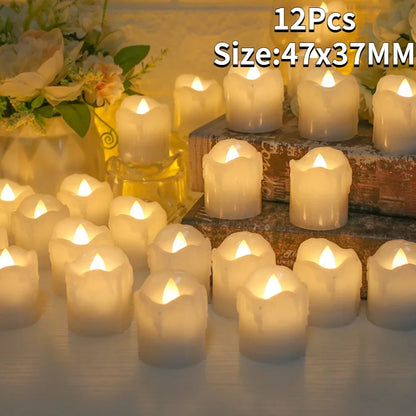 12/24Pcs Flickering LED Candles With/without Remote Electric Flameless Tealights For Valentine's Day Create Warm Ambiance Decor