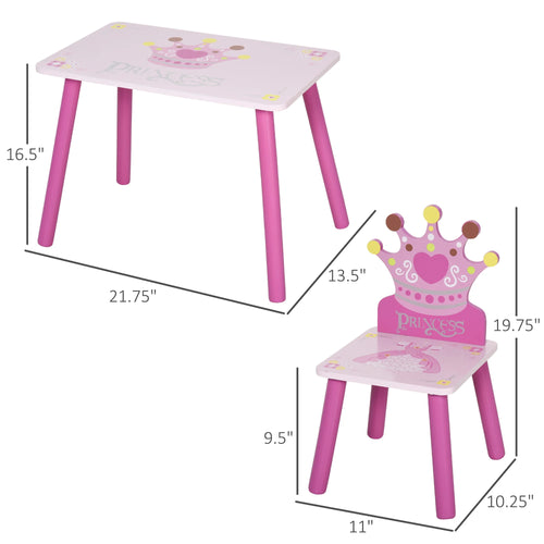 Triple Piece Collection Children's Wood Table Seat with Crown Pattern