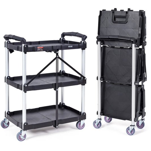VEVOR 3 Tier Folding Rolling Utility Cart Storage Shelf Movable Gap Rack Serving Cart Slim Slide Organizer for Kitchen Bathroom