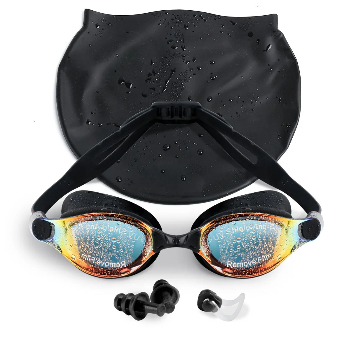 Fashion Swimming Set Goggles Earplugs Nose Clips Swim Cap Anti-Fog UV-Proof Waterproof Unisex Adult Training Essential Swimming
