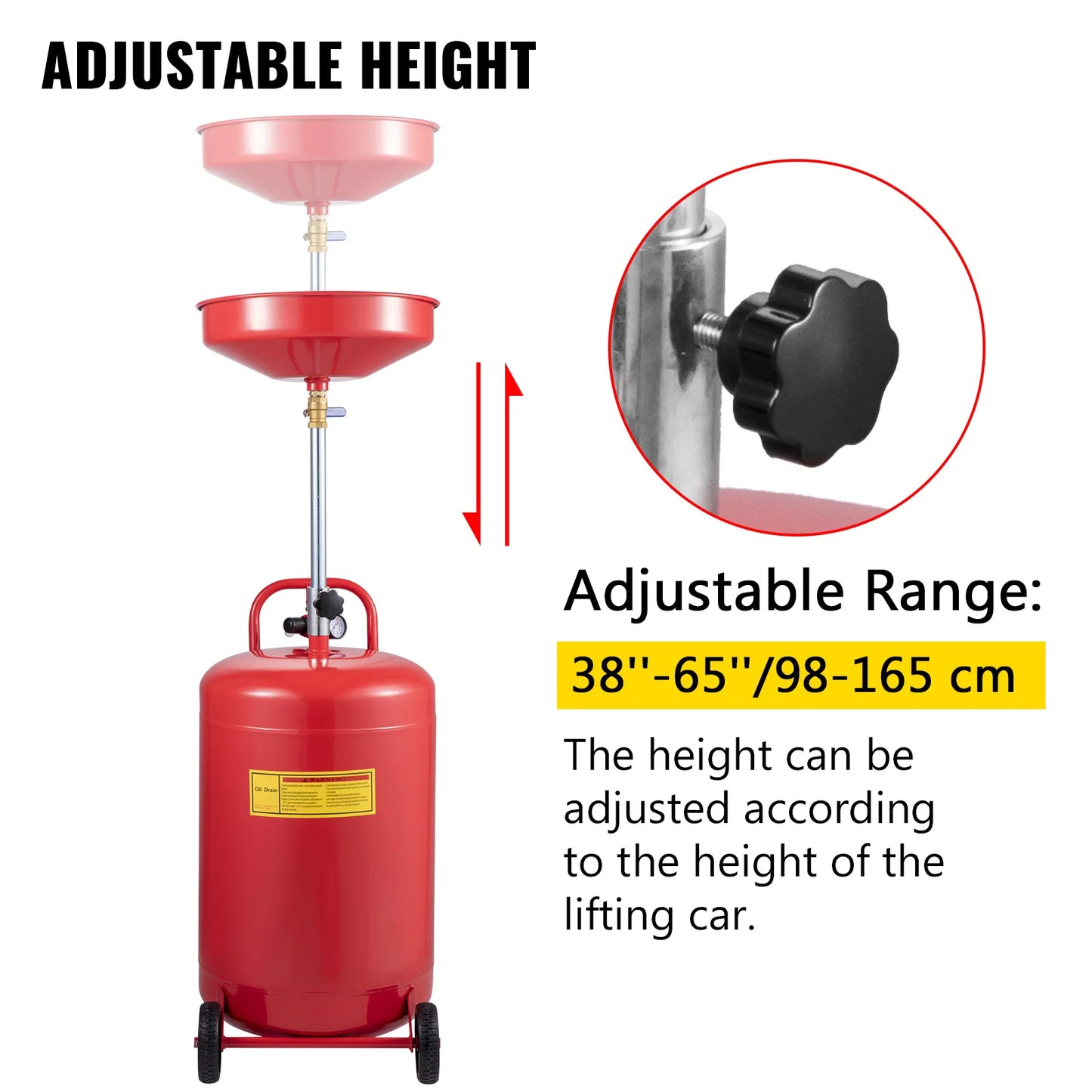 VEVOR 20 Gallon Waste Oil Drain Tank Air Operated Drainer with Pressure Regulating Valve for Fluid Fuel Transfer Drainage