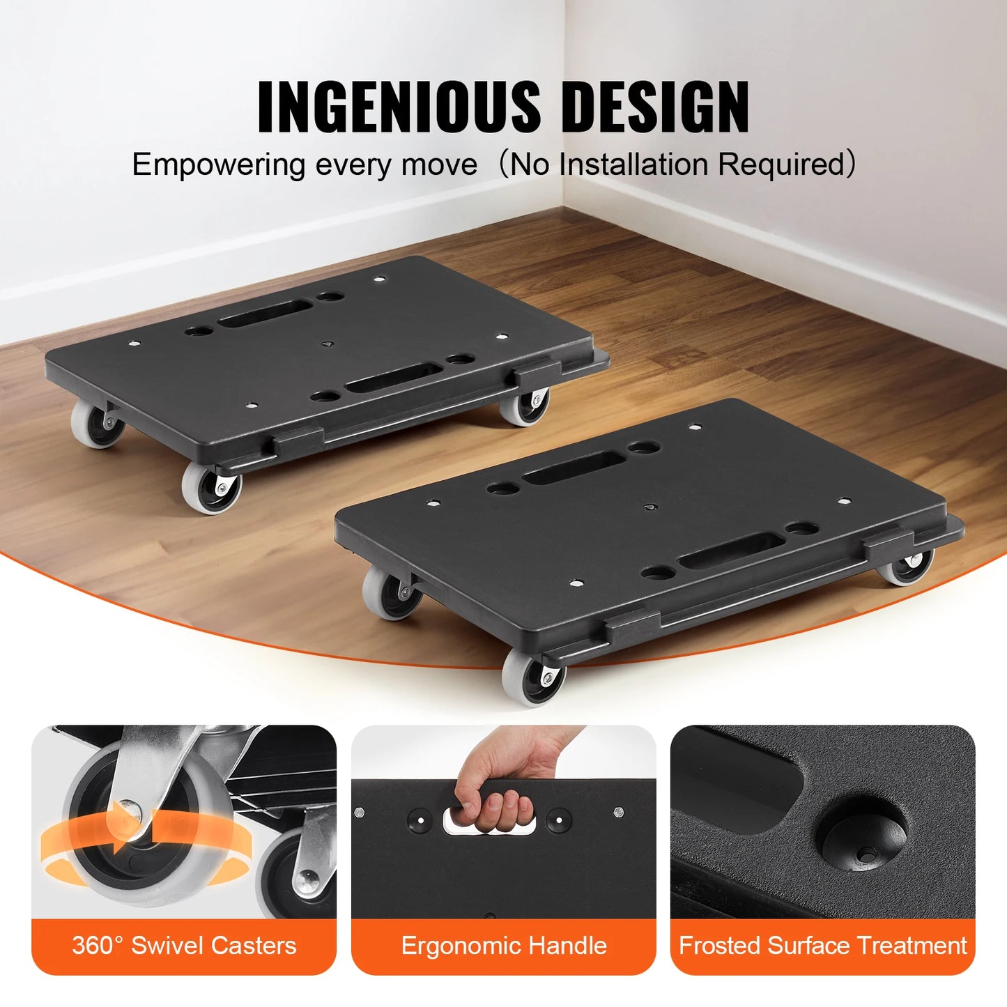 VEVOR 2 Pack Furniture Mover Pallet Trolley 500 lbs Each Count with 4 Wheels Small Flat Dolly Cart for Industrial Machinery