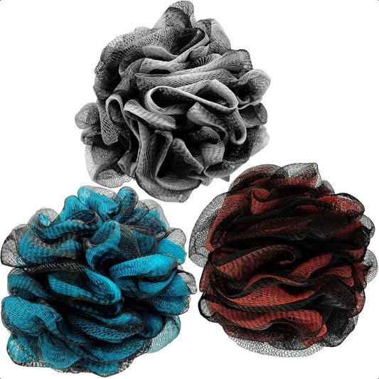 Loofah Bath Shower Sponge Body ScrubberExtra Large 75g XL Exfoliate Mesh Pouf Shower Bouquet 3 Pack Body Wash for Women and Men