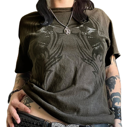 Women Gothic Tops Printed Casual Loose Summer Basic Short Sleeve T-Shirts Streetwear Aesthetic Grunge Clothes