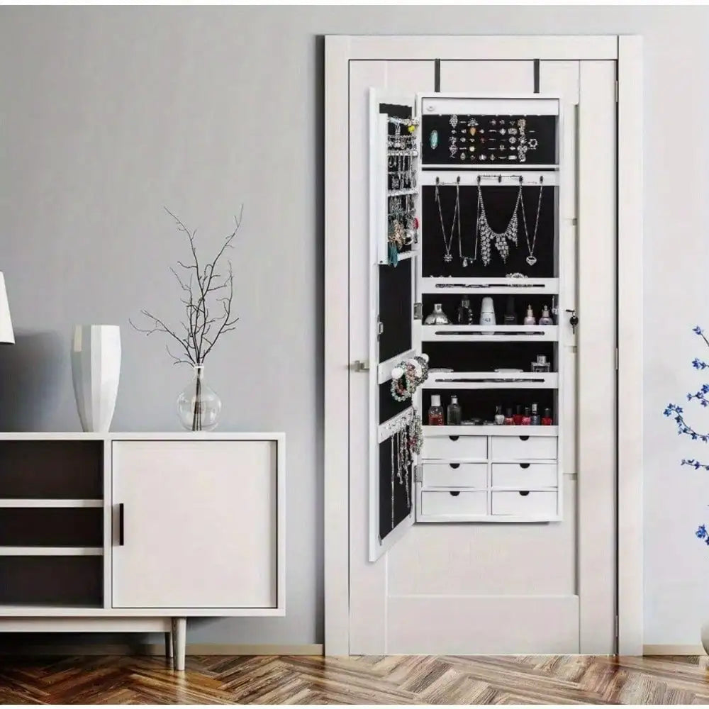 New Wall/ Door Mounted Jewelry Cabinet Armoire Jewelry Box Organizer w/ Drawer